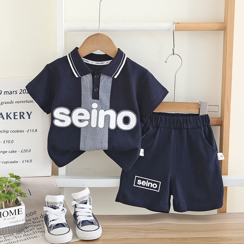 Boys' Outfit 2026 New Style Baby Summer Letter Print Short Sleeve Two-Piece Set for 1-2-3 Years Old 5