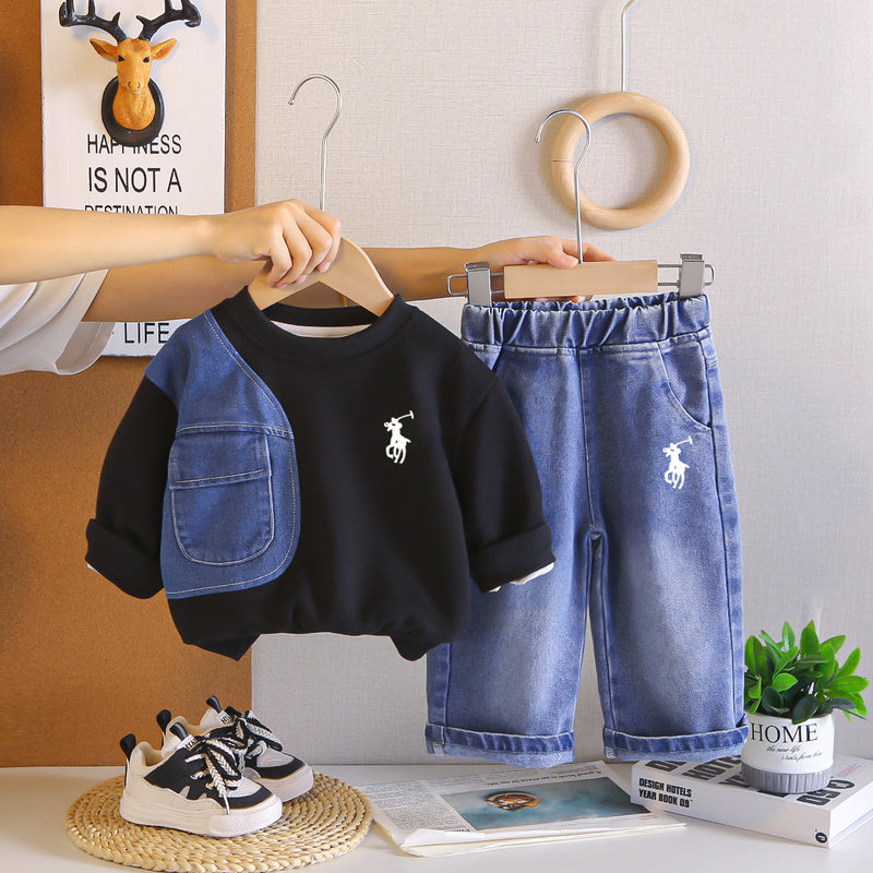 Boys' Suit 2026 New Children's Clothing Stylish Fashionable Embroidered Patchwork Baby Spring and Autumn Two-Piece Outfit