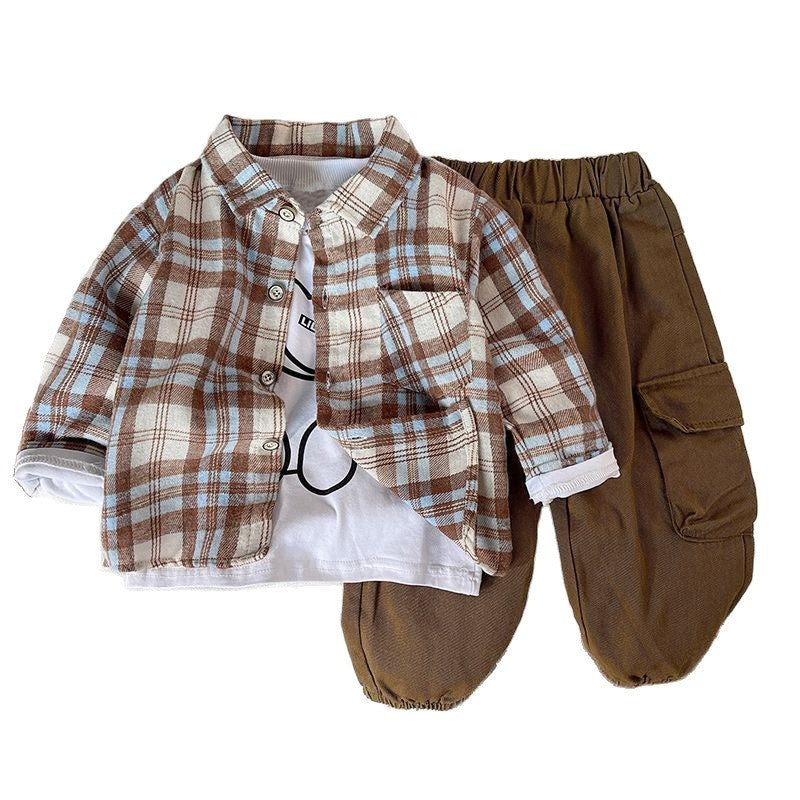 Boys' Suit 2026 New Spring and Style Children's Stylish Plaid Shirt Baby Autumn Casual Three-Piece Set Wholesale