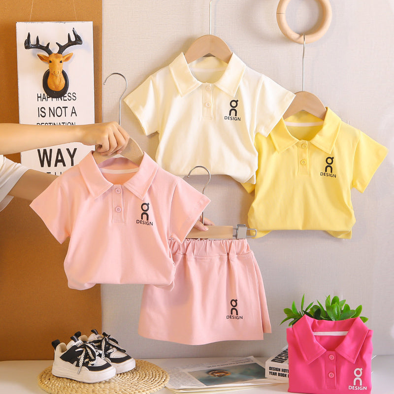 Children's Summer Outfit 2026 New Fashionable Girls' Baby Trendy Clothing Solid Color Short Sleeve Shorts Two-Piece Set