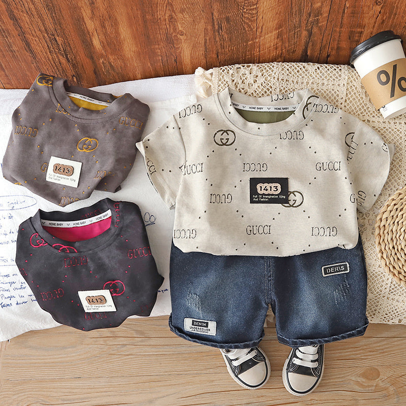 Boys' Outfit 2026 New Style Infant Children's Short Sleeve Two-Piece Set Stylish Baby Summer Casual Clothes