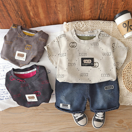 Boys' Outfit 2026 New Style Infant Children's Short Sleeve Two-Piece Set Stylish Baby Summer Casual Clothes
