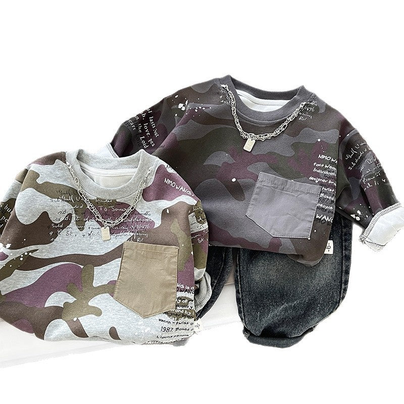 Boys' Outfit Spring and Autumn 2026 New Fashionable Camouflage Sweatshirt Long Sleeve Two-Piece Set Baby Clothes Dropshipping