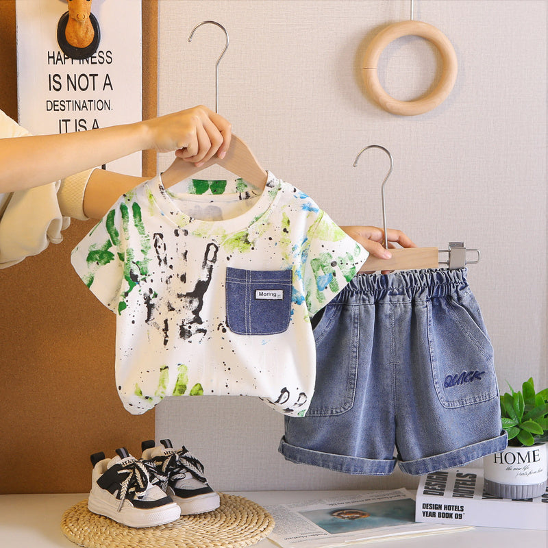 Outfit Children's Boys' Printed Pattern Short Sleeve Clothes 2026 New Baby Summer Two-Piece Trendy Set