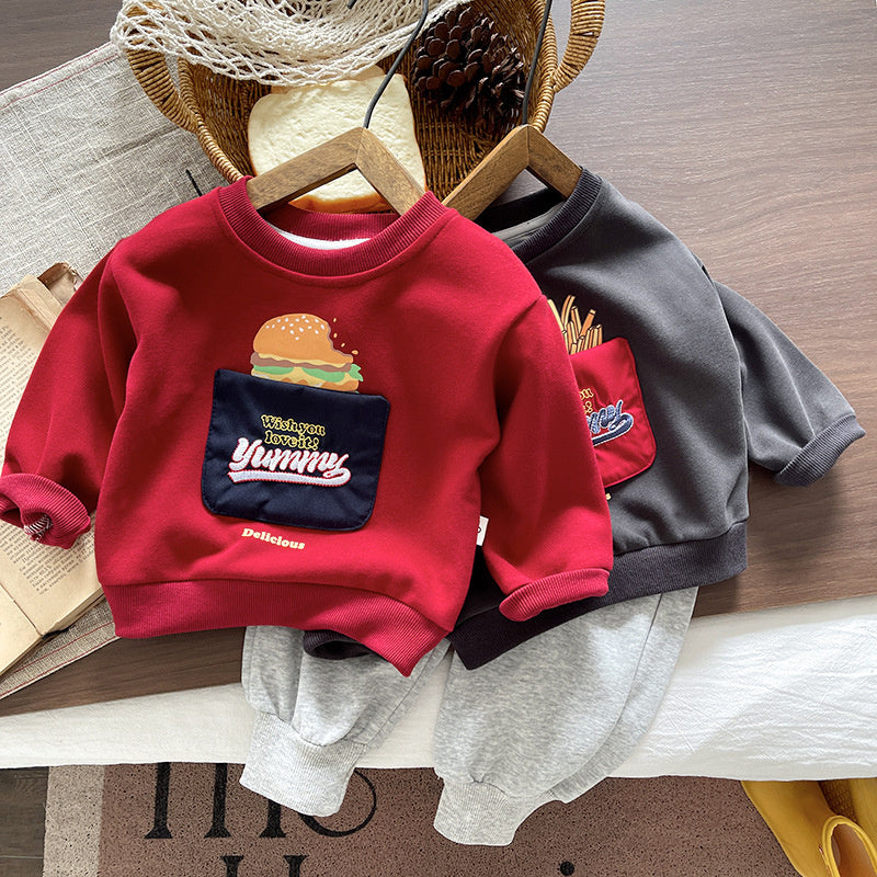 Boys' Outfit Spring Autumn 2026 New Fashionable Cartoon Sweatshirt and Pants 1-2 Year Old Baby Boy Two-Piece Set