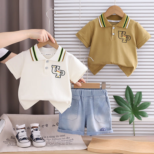 Boys' Outfit 2026 New Korean Style Children's Summer Thin Letter Print Shirt Two-Piece Set Trendy