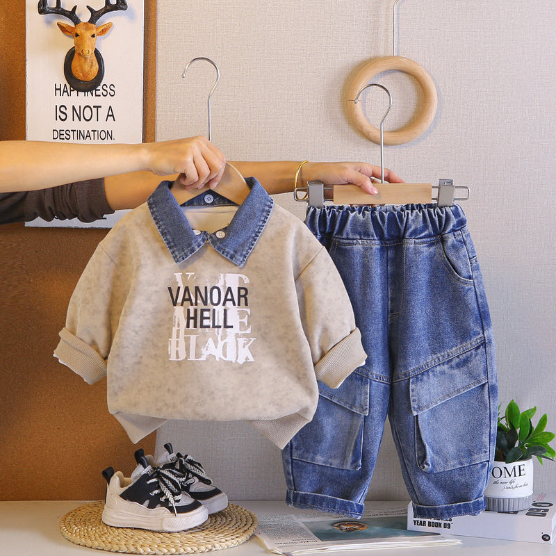 Boys' Outfit 2026 New Model Infant Children's Spring and Autumn Detachable Sweatshirt Two-Piece Set Stylish Clothes for Baby Boys
