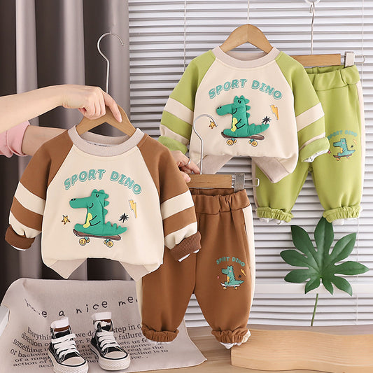 Boys' Spring and 2026 New Stylish Baby Boy Autumn Sweatshirt Casual Clothes Skateboard Crocodile Two-Piece Set Trendy