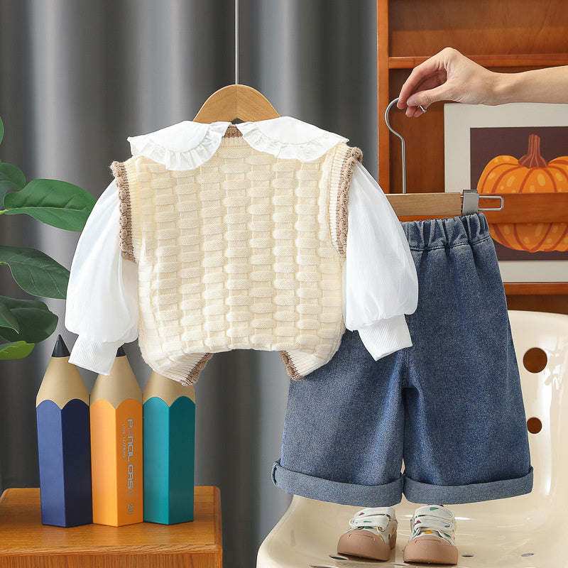 Baby Girl Outfit 2026 New Fashionable Infant Clothes Girls' Spring and Autumn Cartoon Doll Rabbit Sweater Three-Piece Set