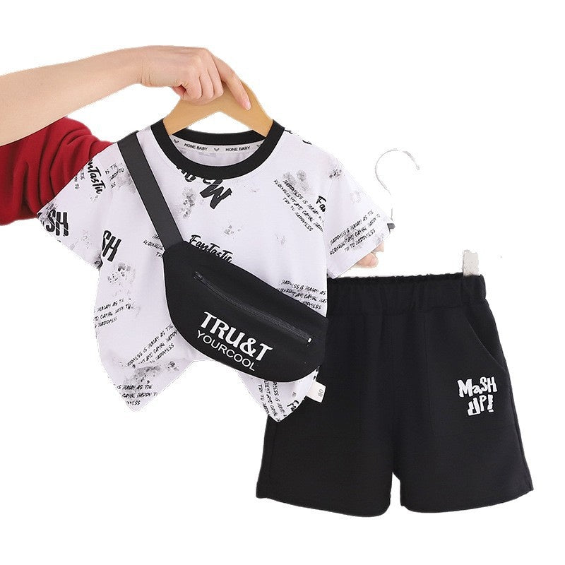 Baby Outfit 2026 New Fashionable Boys, Summer English Style Short Sleeve Thin Two-Piece Set for Infants