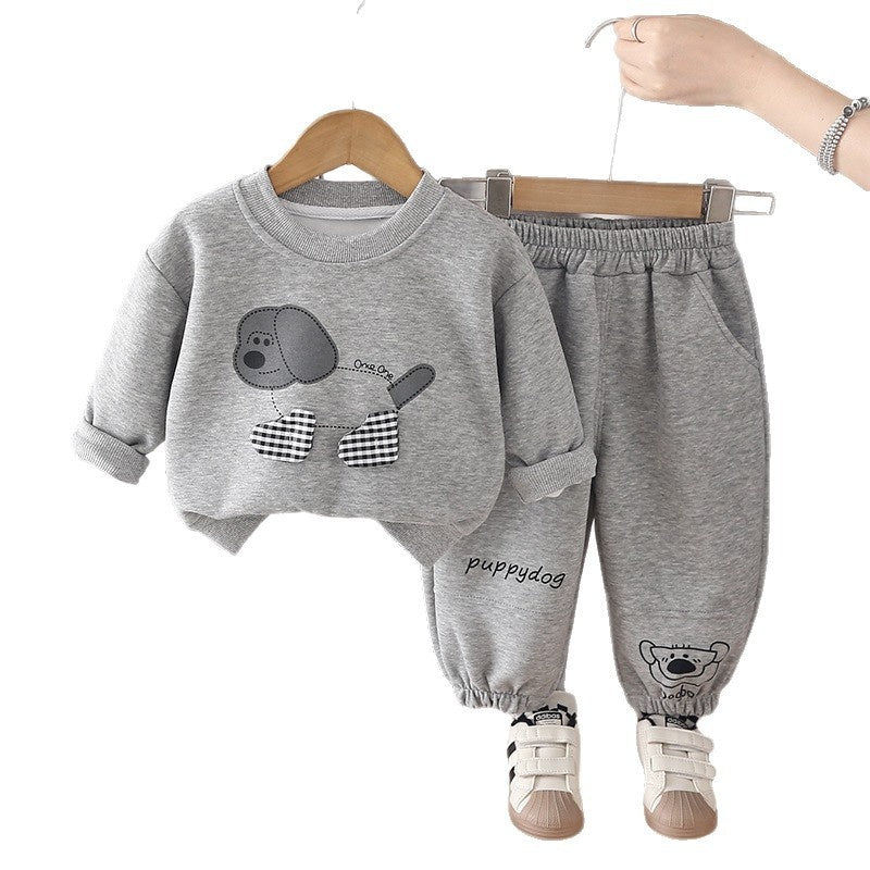 Boys' Spring and Outfit, New Autumn Style for Baby Boys, Casual Puppy Sweatshirt Two-Piece Set, Trendy Clothing