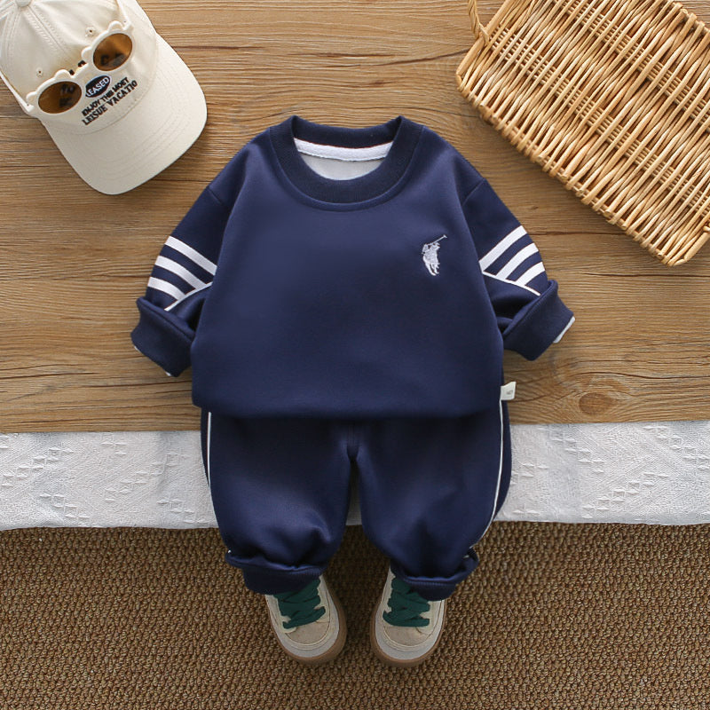 Boys' and Autumn Outfit 2026 New Style Infant Spring Striped Sweatshirt Two-Piece Set for Baby Boys Trendy