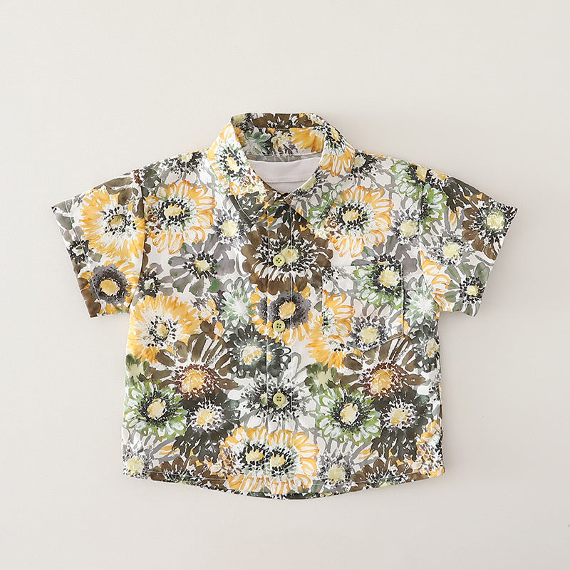 Three-Piece Suit 2026 New Style Boys' Floral Short-Sleeve Outfit Stylish Baby Summer Clothing