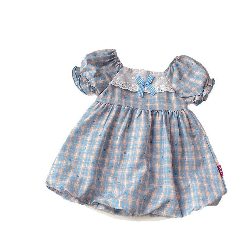 2026 Clothing: Girls' Short-Sleeve Plaid Baby Girl Infant Summer Wear, Lightweight Children's Dress, Trendy