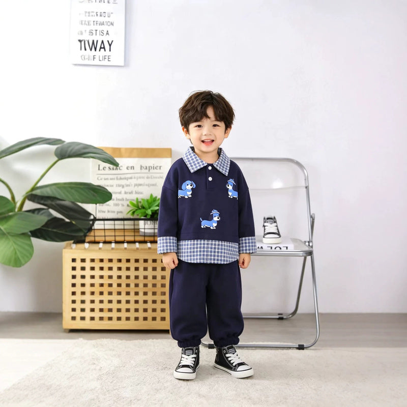 Spring and Autumn Outfit 2026 New Fall Clothing Boys' Cartoon Three-Puppy Two-Piece Set Trendy Fashionable Children's Wear