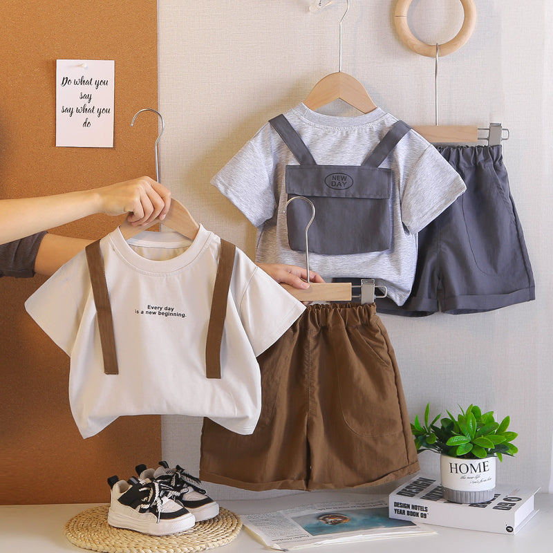 Summer Outfit Round Neck Short Sleeve 2026 New Fashionable Boys' Baby Clothes Trendy Children's Two-Piece Set