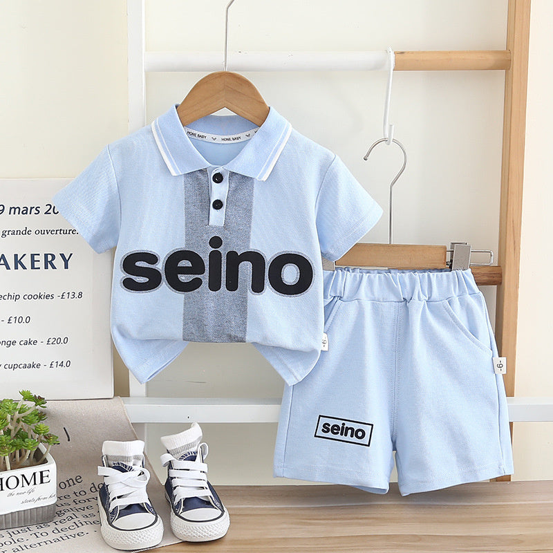 Boys' Outfit 2026 New Style Baby Summer Letter Print Short Sleeve Two-Piece Set for 1-2-3 Years Old 5