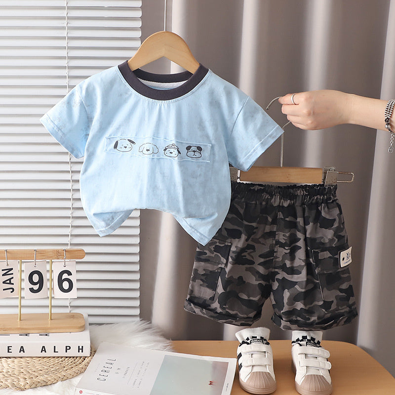 Boys' Suit 2026 New Cute Puppy Two-Piece Set Baby Short-Sleeve Thin Summer Clothes Trendy