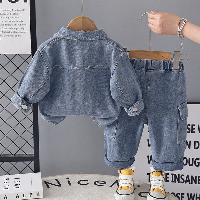 Boys' Spring Outfit 2026 New Fashionable Letter Denim Casual Three-Piece Set Children, Trendy and Stylish for Autumn