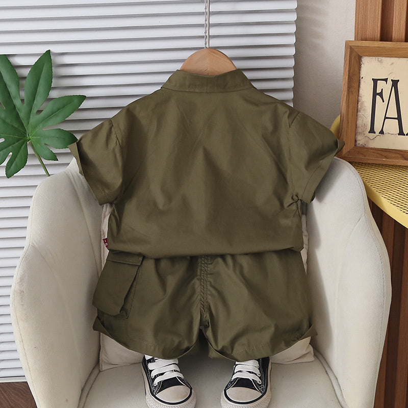 Boys' Outfit 2026 New Style, Cool and Stylish Color-Block Pocket Short-Sleeve Clothes, Trendy Baby Summer Two-Piece Set