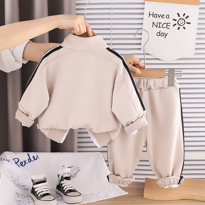 Boys' and Autumn Outfit 2026 New Style Baby Spring Embroidered Jacket Three-Piece Set Stylish Children's Clothing for Ages 1-5