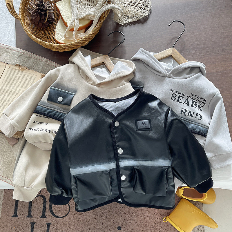 Children's Autumn Clothing 2026 New Style Boys' Casual Leather Jacket Three-Piece Set Stylish Outfits for Toddlers Wholesale