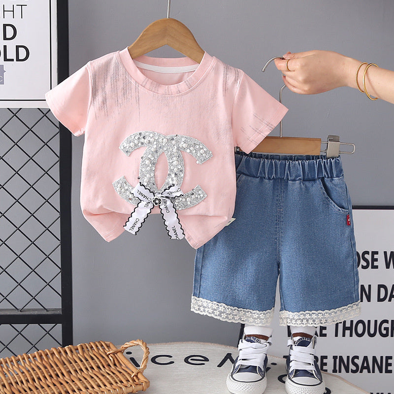 Baby girl short-sleeve 2026 new fashionable children's clothing casual two-piece set for girls summer wear