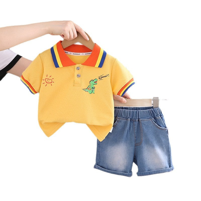 Boys' Outfit 2026 New Style Baby Summer Thin Clothes Trendy Children's Little Dinosaur Short Sleeve Two-Piece Set