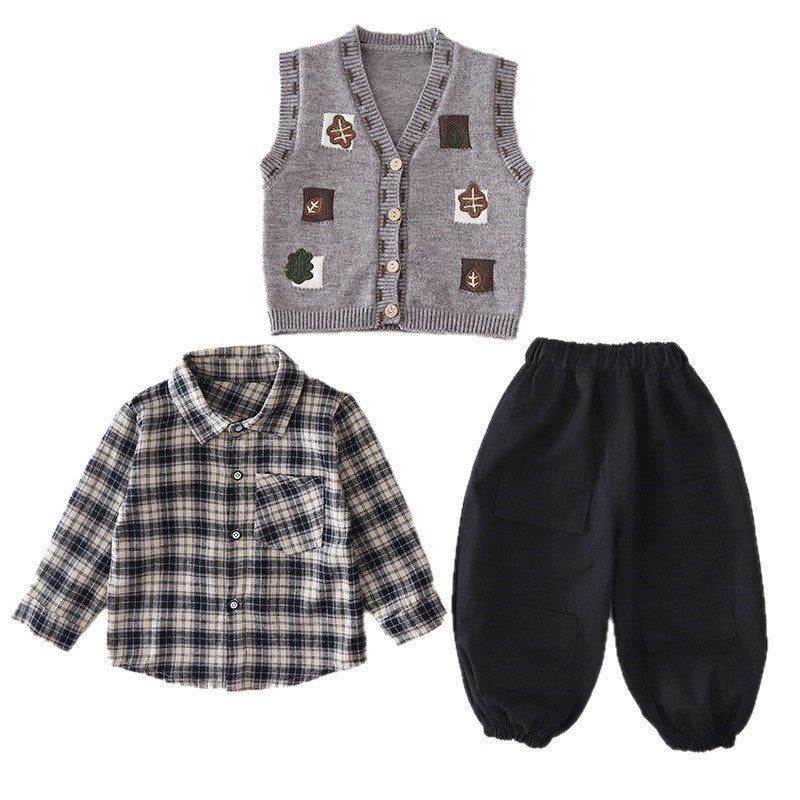 Outfit 2026 New Style Baby Boys' Spring and Autumn Fashionable Korean Version Square Vest Three-Piece Set