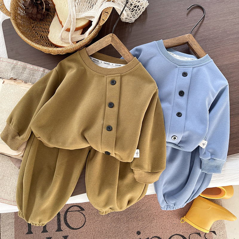 Boys' Autumn Sports Suit 2026 Spring/Autumn New Casual Button-Up Sweatshirt Two-Piece Set for Children and Toddlers