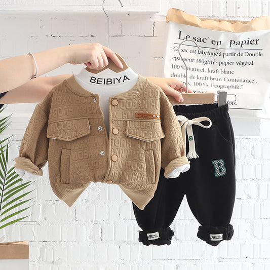 Children's Clothing Boys Spring and 2023 New Fashionable Three-Piece Set for Kids 0-3 Years Old 4 Baby Autumn Trendy 5
