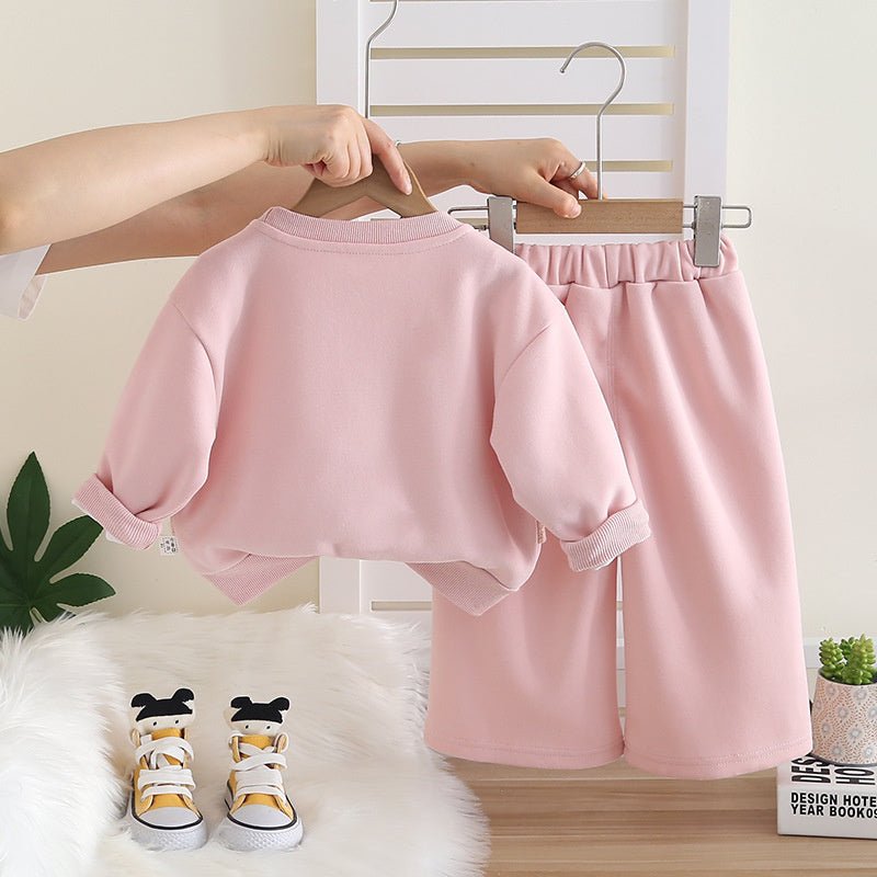 Foreign Trade Stylish Girl's Outfit 2025 New Baby Girl Casual Wear Children's Spring and Autumn Sweatshirt Two-Piece Set