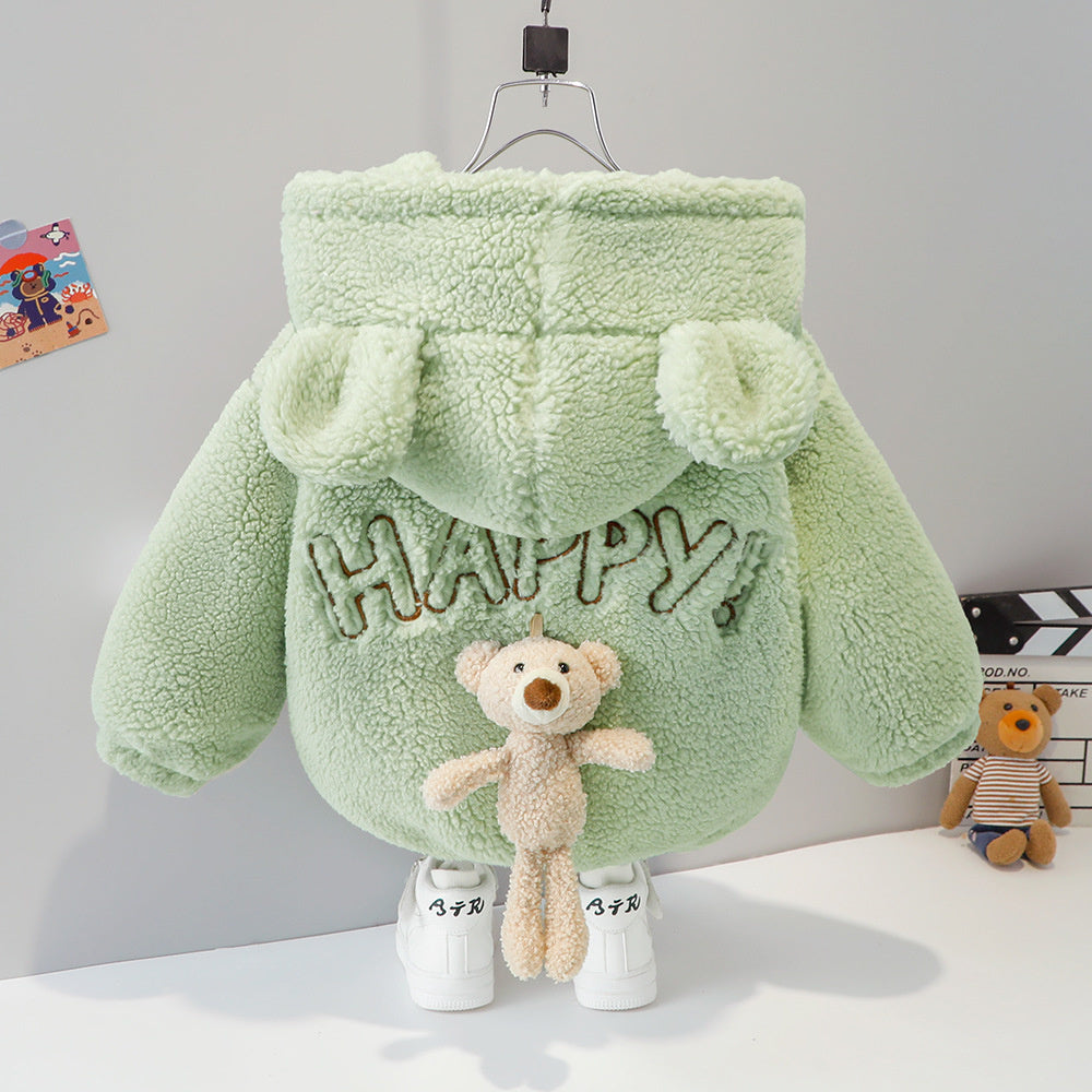 Boys and Girls Warm Thickened Children's Baby Hooded Fleece Winter New Cotton Zipper Jacket Trendy