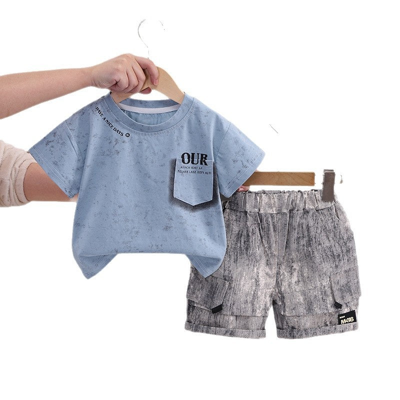 Boys' Pocket Short Sleeve Set 2026 New Style Toddler Casual Wear Baby Children's Summer Thin Infant Trendy Clothes