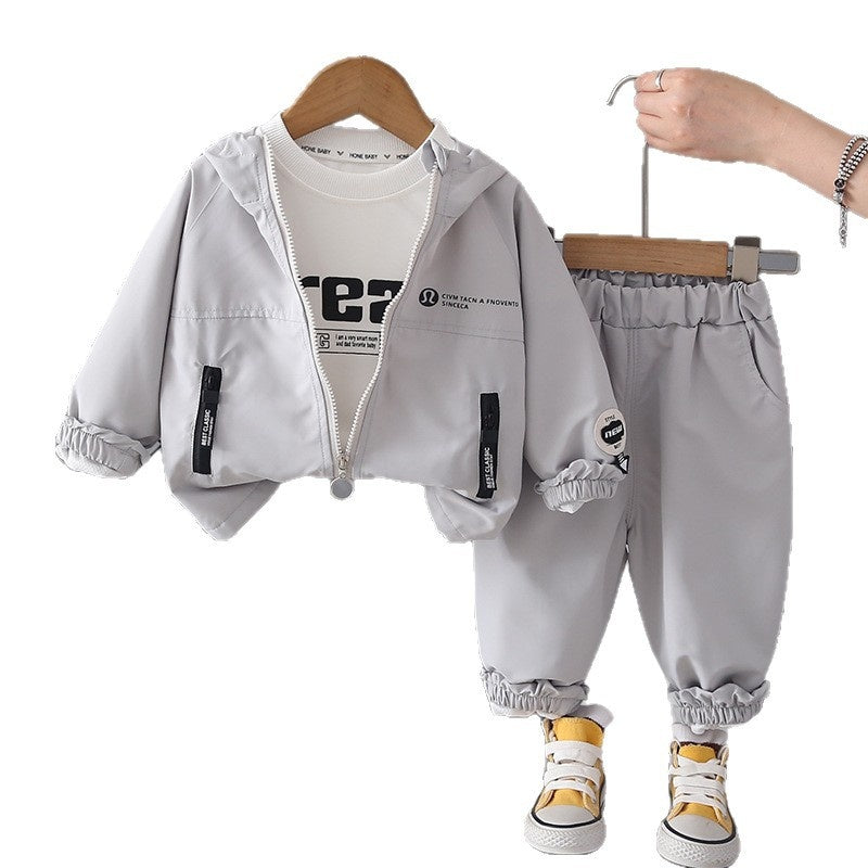 Boys' Outfit 2026 New Baby Clothes Infant Children's Spring and Autumn Trendy Pocket Zipper Spliced Three-Piece Set