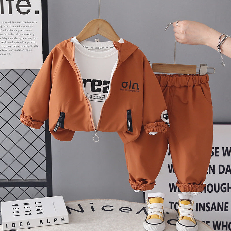 Boys' Suit 2026 New Spring and Style Children's Fashionable Casual Baby Autumn Sports Jacket Three-Piece Set Trendy