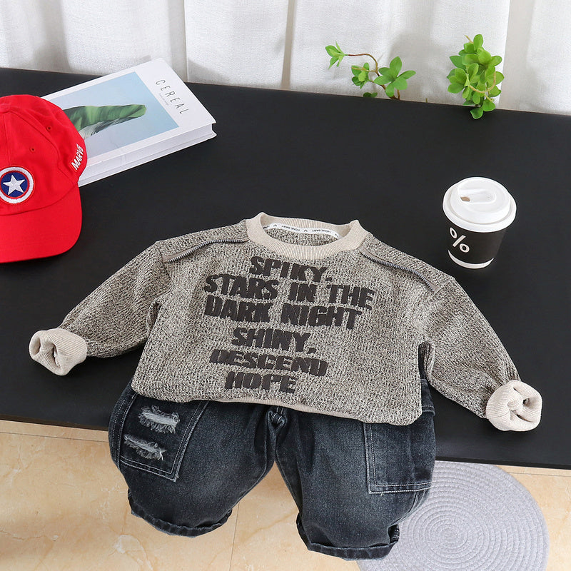 Boys' shoulder-zipper sweatshirt 2026 new spring and autumn style children's casual sports two-piece set