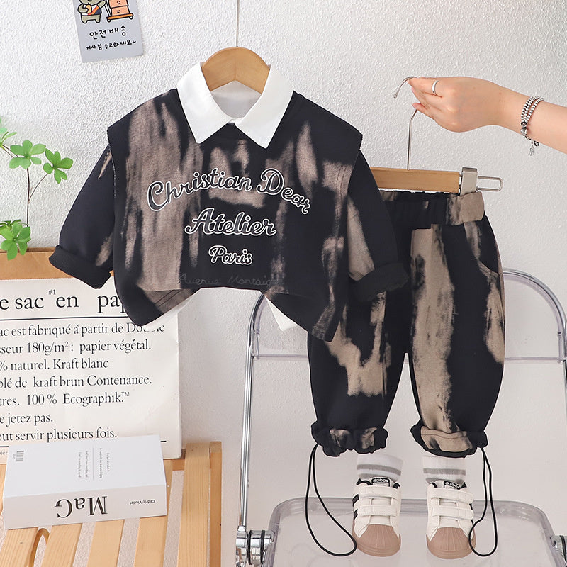 Boys' English Vest 2025 New Children's Stylish Spring and Autumn Outfit Three-Piece Set Wholesale