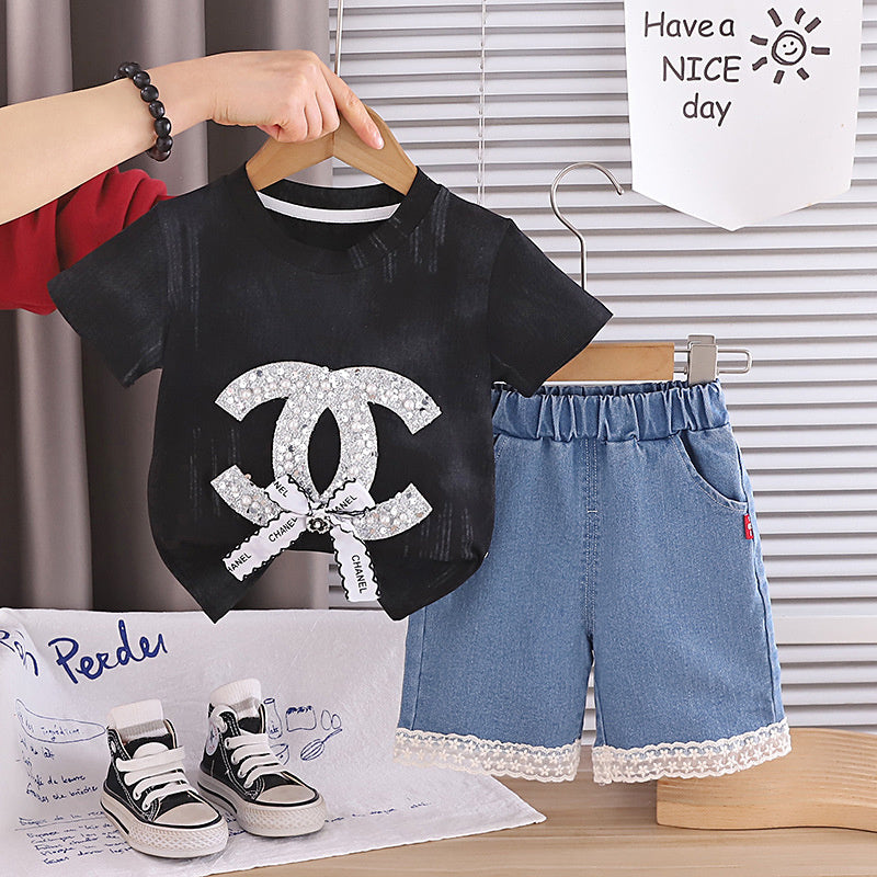 Baby girl short-sleeve 2026 new fashionable children's clothing casual two-piece set for girls summer wear