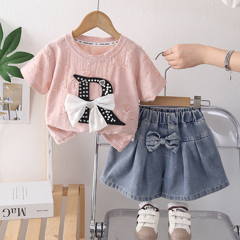 Girls' Bowknot Skirt-Pants Outfit 2026 New Fashionable Infant Clothing for 1-Year-Old Baby Girls Summer Wear 3