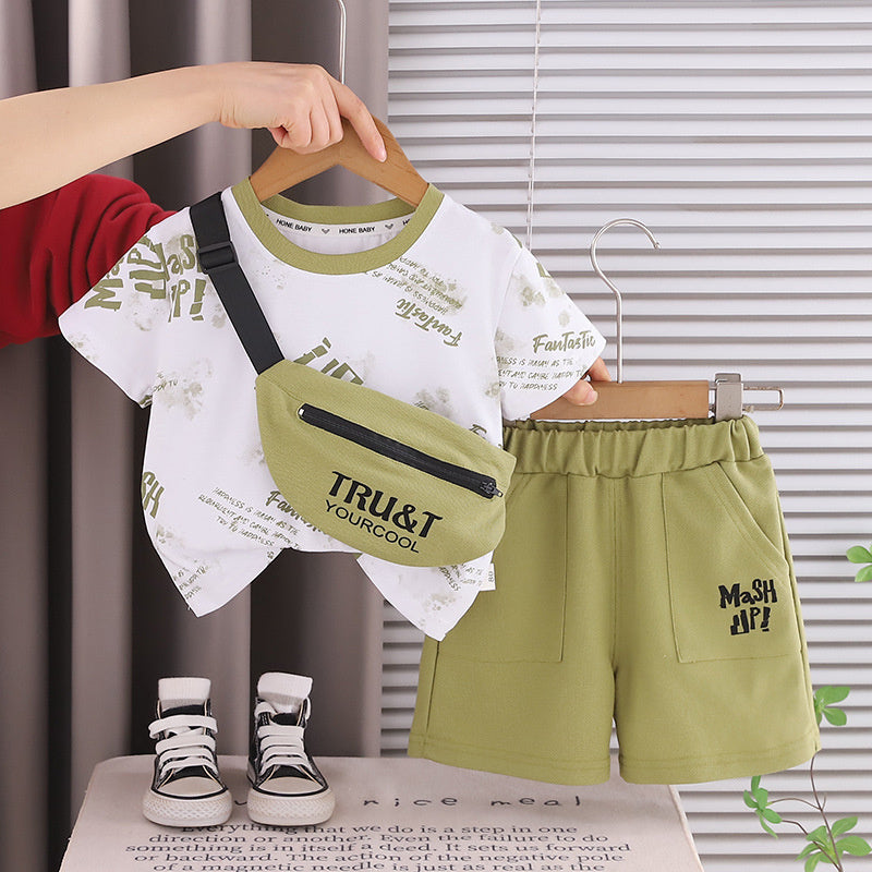 Baby Outfit 2026 New Fashionable Boys, Summer English Style Short Sleeve Thin Two-Piece Set for Infants