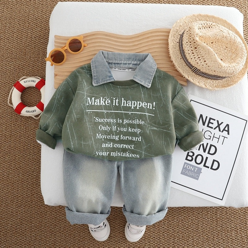 Boys' Suit 2025 New Fashionable Baby Spring and Autumn Korean Style Round Neck Sweatshirt Two-Piece Set