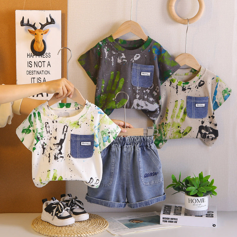 Outfit Children's Boys' Printed Pattern Short Sleeve Clothes 2026 New Baby Summer Two-Piece Trendy Set
