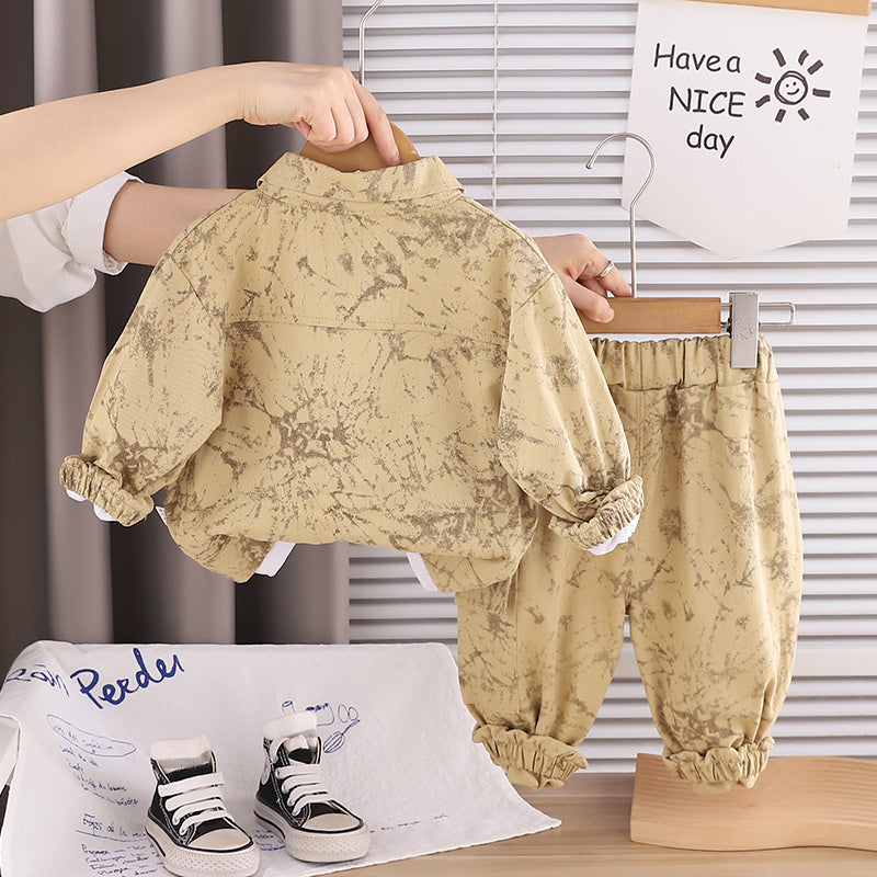 Boys' Spring Tie-Dye Workwear Three-Piece Set 2026 New Fashionable Spring-Autumn Stylish Baby Outfit for Young Children