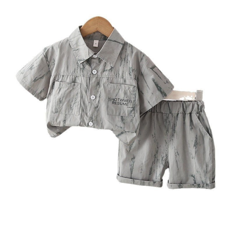 Boys' Summer Outfit 2026 New Korean Style Children's Thin Letter Print Shirt Short Sleeve Shorts Two-Piece Set Trendy