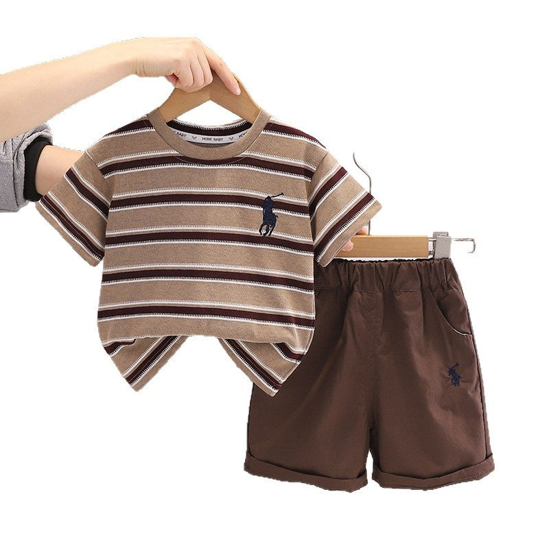 Boys' Suit 2026 New Style Children's Baby Striped Short-Sleeve Summer Outfit Versatile Casual Two-Piece Set Trendy