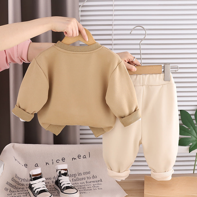 Boys' Outfit 2026 New Korean Style Fashionable Baby Spring and Autumn Round Neck Cartoon Long Sleeve Two-Piece Set