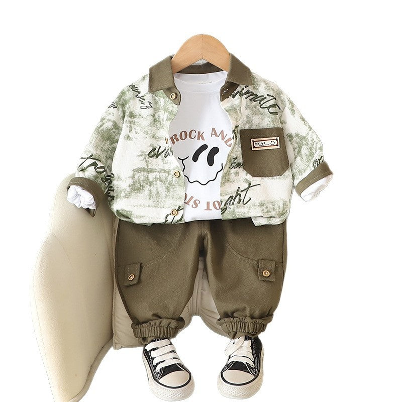Baby Spring and Letter Shirt Three-Piece Set 2025 New Stylish Toddler Casual Autumn Korean Version Children's Clothing