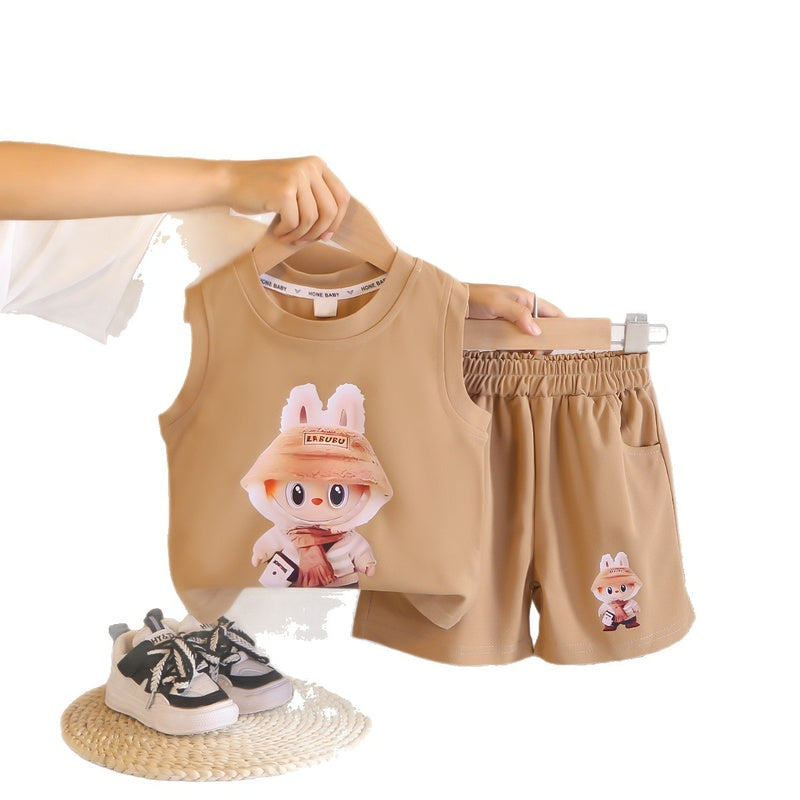 Children's 2026 Vest Set for Boys, Summer Toddler Shorts Two-Piece Set, Breathable Trendy Baby Cartoon Vest, Thin Style