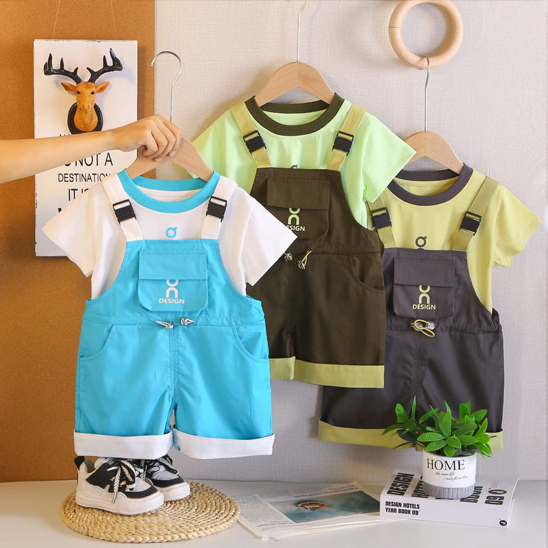 Summer Outfit 2026 New Style Baby Short-Sleeve Sports Children's Cargo Overalls Two-Piece Set Boys' Clothing